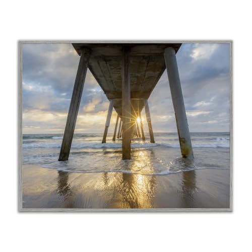 'Looming Pier Beach Waves'| Framed Giclee Art