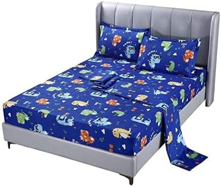 SDIII 4PCS Cute Dinosaur Sheets Set Twin, Soft Microfiber Dinosaur Sheets Twin Size, Dino Bed Sheet for Boys Girls Kids and Teens All Season