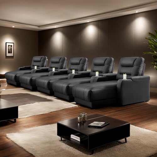 Image of Chorlenimi Home Theater Seating Oversized Loveseat Recliner Chair Ultra-Comfortable Reclining Chair Power Recliners Chairs with Electric Recliners for Living Room (5, Black)