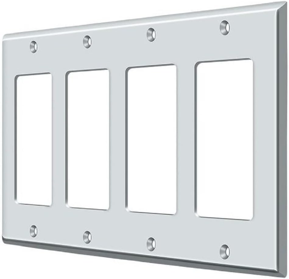 Deltana SWP4744 8-1/8" x 4-5/8" Solid Brass 4 Rocker Switch Plate Cover, Chrome