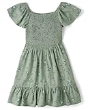 The Children's Place,Girls,Short Sleeve Smocked Summer Dresses,Olive Floral,Small,