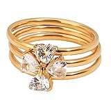 EXQIOUR Anillos brillantes de acero inoxidable en forma de corazón con diseño de tréboles de cuatro hojas, delicadas bandas apilables minimalistas para uso diario, anillos apilables estratificados