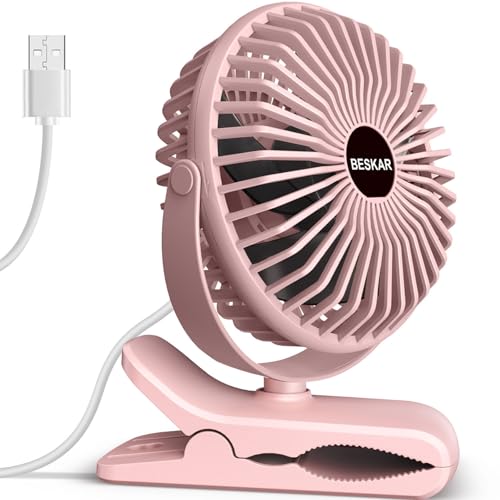 BESKAR Small Clip on Fan, 3 Speeds USB Fans with Strong Airflow, Clip & Desk Fans USB Plug in with Sturdy Clamp - Ultra Quiet operation Fan for Office Dorm Bedroom Stroller