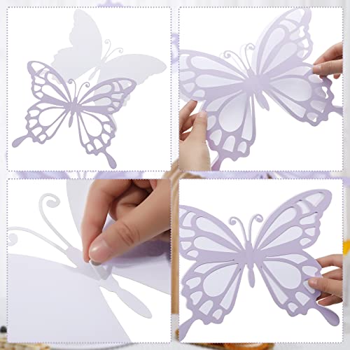 Geyee 12 Pcs 3D Large Butterfly Decorations, 12/10 Inch, White and Purple by Geyee - Used condition - Image 3
