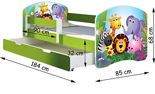 Lit D'enfant Complet 70x140 Cm MAX Sommier, Barrièreères, Tiroir, Matelas Pour Filles Garçons