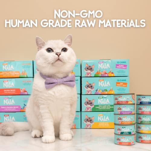 LOVE, NALA - Natural Adult Cat Wet Food - FLAKED Salmon in Broth - Grain Free, Non-GMO, Lean Protein with Omega 3, Digestive Fiber Blend, Added Minerals & Vitamins - 12 Pack, 2.4 lbs. - Thumbnail 7