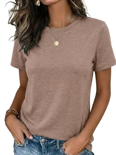 Zeagoo T Shirts for Women Dressy Short Sleeve Tops Business Casual Outfit Summer Tee Plain Tshirts 2026 Fashion Khaki