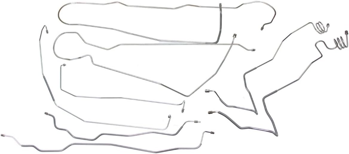 Inline Tube Compatible with 1973-80 Chevrolet GMC Truck 4WD 1/2-Ton Std. Cab Shortbed Power Disc Complete Brake Line Kit, 8pc, Stainless