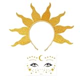 1 Diadema Con Llamas Y 1 Parche Facial, Luces Intermitentes En Forma De Sol, Colores Brillantes Y Llamativos, Adecuados Para Fiestas, Actuaciones Y Decoraciones Navideñas De Adultos Y Niños.