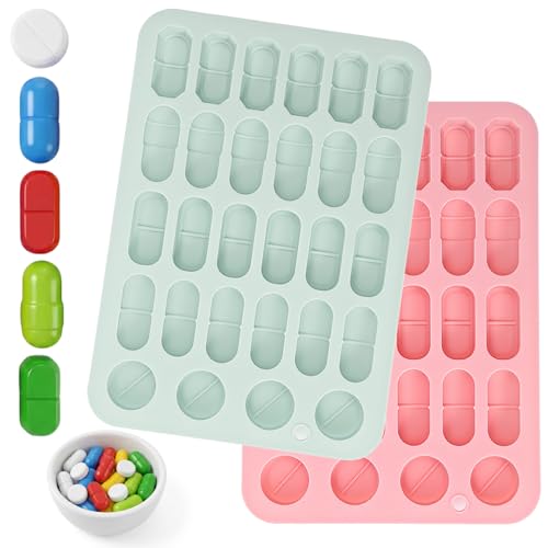 2 Pack Silicone Pill Mold for Making Pills 5 Sizes Capsule Shaped Candy Molds Trays Molde Para Pastillas Suppository Molds for Chocolate Ice Cube Gummy Candies Jellies