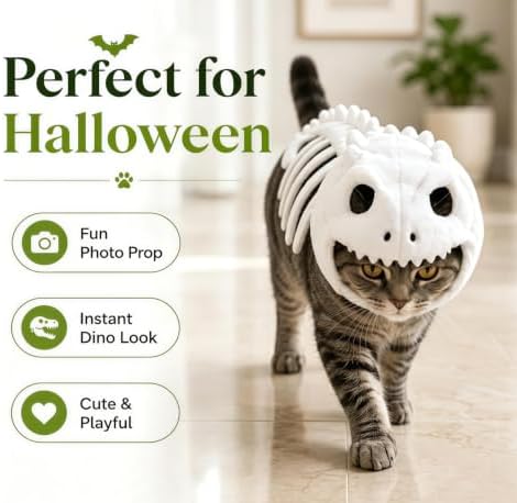 Glowing Dino Skeleton Pet Costume, Plush Hoodie Set Glow Dark 31.5in (S) - 2