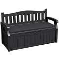 Greesum 80 Gallon Outdoor Storage Bench Deck Box with Cushion & Armrest, Lockable, Waterproof UV Resistant, Comfortable Seating for Patio, Pool, Garden, Black
