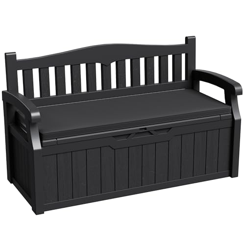 Image of Greesum 80 Gallon Outdoor Storage Bench Deck Box,Black