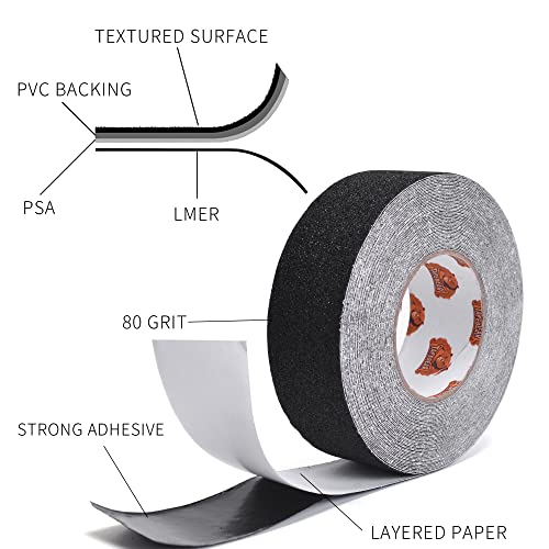 TAPEBEAR Non Slip Hazard Tape, Black Safety Tape, Grip Tape Roll, Anti Slip Caution Tape - Image 3