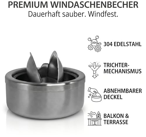 1x Aschenbecher mit Deckel aus Edelstahl 12 cm x 5,5cm | Aschenbecher für draußen und drinnen | Windaschenbecher | Klappaschenbecher | elegantes Design | WeLui