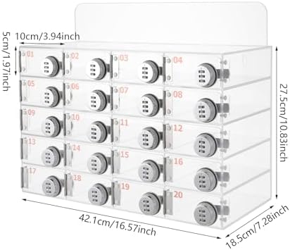 20-Slot Wall-Mounted Acrylic Phone Locker Box with Combination Lock - Clear Cell Phone Storage Cabinet for Schools, Offices, Gyms, and Public Spaces - Secure & Convenient