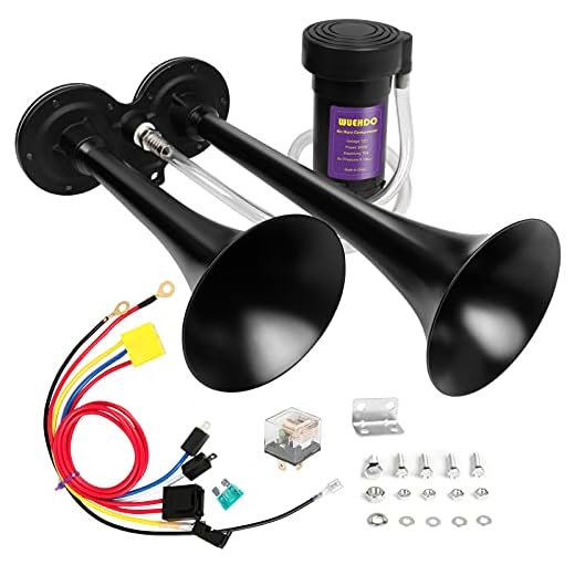WUEHDC Air Horn for Car Train Truck Boat, 12V 150db Dual Trumpet Horns Kit with Compressor, Oversized Chrome Zinc Motorcycle Air Horns