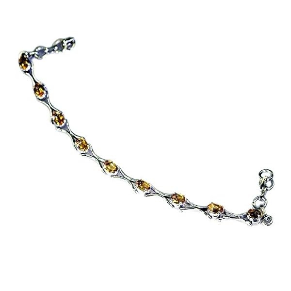 Gemsonclick Bracciale da Tennis in Argento Sterling Citrino Genuine Donne Chakra Hyster Lobster L 6.5-8 Pollici