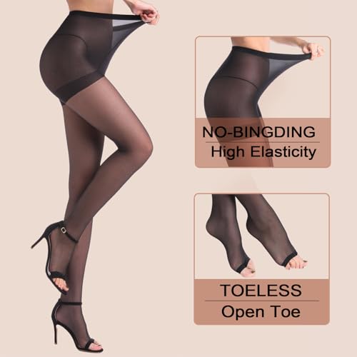 Weziarer Women's Toeless Pantyhose - 20D Open Toe Sheer Tights with Control Top For Women2