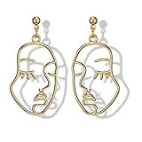 Pierced Gold Abstract Geometric Face Earrings Gold Tone Hollow Earrings for Women Fashion Vintage Ac