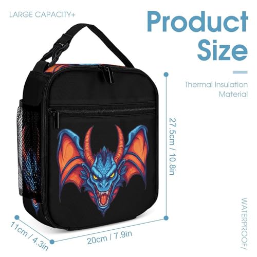 Angry Dragon Head With Horns 3 PCS Backpack Set Casual Daypack with Insulated Lunch Bag & Pencil Case4