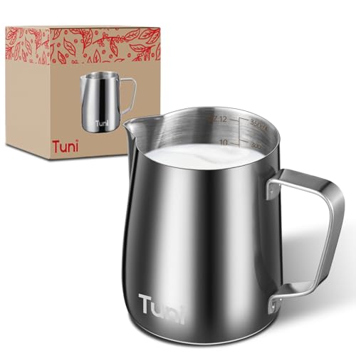 Image of Tuni Milk Frothing Pitcher, 12oz /350ml Stainless Steel Milk Jug Steaming Cup, Milk Coffee Cappuccino Latte Art Steam Creamer Frother Pitcher
