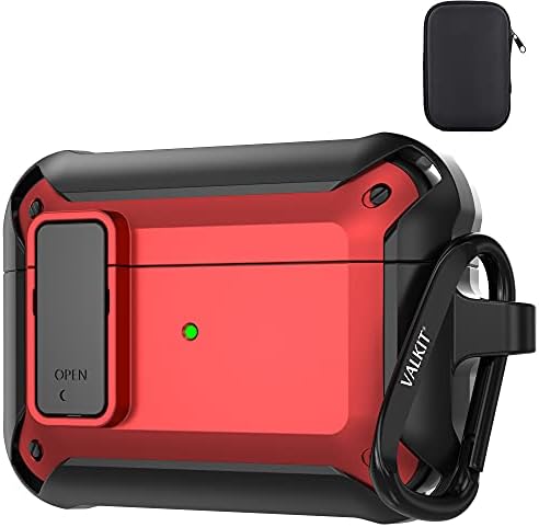 Valkit for Airpods Pro Case Cover for Men with Lock, Military Armor Series Full-Body AirPod Pro Case with Keychain Cool Air Pod Pro Shockproof Protective Case for AirPods Pro 2019, Black/Red