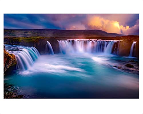 Jnm Enterprises Most Beautifull Scenery Water Fall Morning Photos leving Room Hall Kids Room Wallpaper Sticker 3D Background Size (80X50CM, Multicolour)