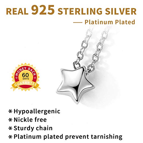 Chicsilver Women Star Necklace 925 Sterling Silver Small Star Pendant Necklace Dainty Simple Charm Necklace Jewelry Gift, 16’’ #TOP4