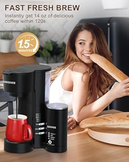 MIKESIER 3IN1 Single Serve Coffee Maker with Milk Frother, Small Coffee Machine for K Cup & Ground, 6-14oz Brew Size, 28oz Water Tank, Adjustable Drip Tray
