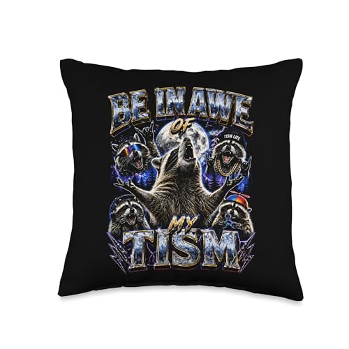 Autism Pride Raccoon Moon Howling Tism Awareness Throw Pillow