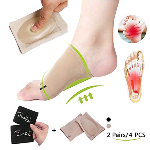 Arch Support Brace for Flat Feet with Gel Pad Inside 2Pairs Plantar Fasciitis