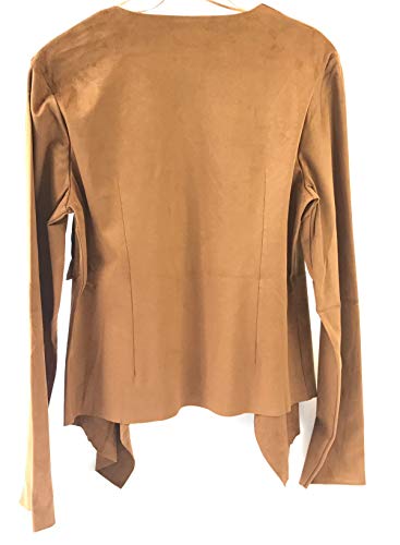 Women's Long Sleeve Cardigan, Faux Suede, Chic Look, Drape Front4