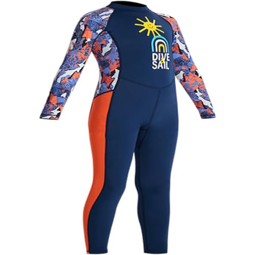 Image of Youth Girls Boys One Piece Water Sports Sun Protection Rash Guard UPF 50+ Long Sleeves Full Suit Swimsuit Wetsuit