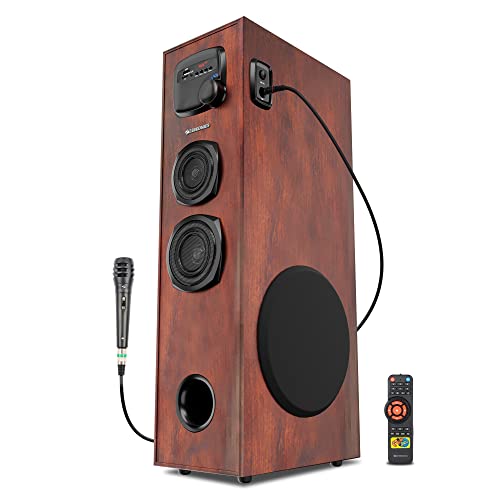 ZEBRONICS BT909RUCF Tower Speaker with 80W RMS, 20.32cm (8”) subwoofer, Wired mic for Karaoke, 3 Way Design with Midrange & Tweeter, Remote, Bluetooth v5.0, AUX, USB, mSD, LED Display and Indicator