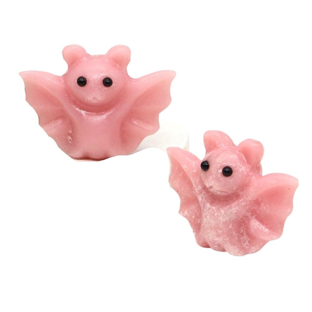 HUFFA 2pcs 1.6'' Hand Carved Rose Quartz Bat Statue - Natural Crystal Animal Figurine for Home Decoration and Meditation(Pink Opal)