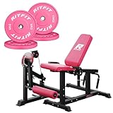 RITFIT レッグエクステンションマシン カールマシン 家庭用トレーニングベンチ フラットベンチ 下半身強化 体幹トレーニング 12+4角度調節可能 総耐荷重320KG ホームジム 在宅トレーニング 太もも 大腿四頭筋 ハムストリング (ピンク30kgセット)