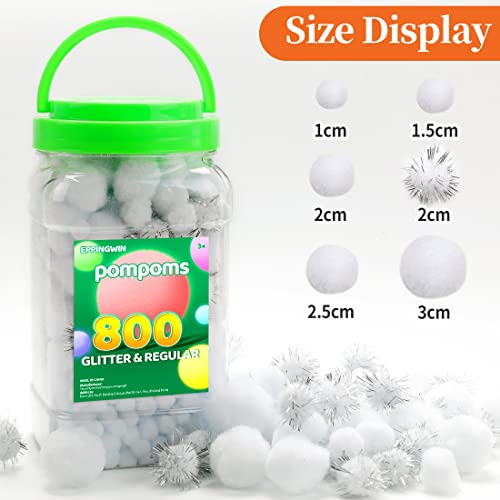 image for Eppingwin 800pcs White Pom Poms, Regular & Sparkly Pompoms, Assorted S