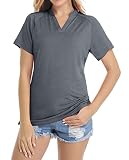 KEFITEVD Poloshirts für Damen Atmungsaktiv Sport Trainingsshirt Leicht UV Schutz Polohemd Frauen Freizeithemd Fahrrad Running Sportshirts Hautfreundlich Funktionspolo Dunkelgrau Meliert XXL
