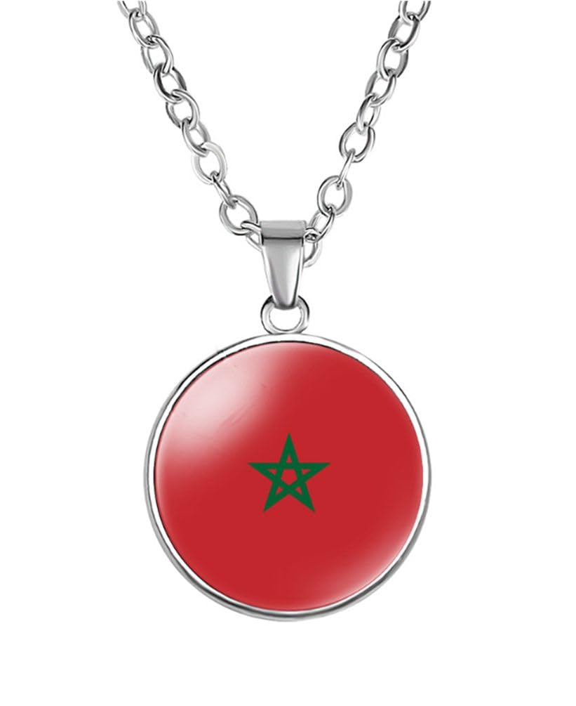 EUIOSFDC Morocco Country Flag Necklace Alloy Necklace for Men Women