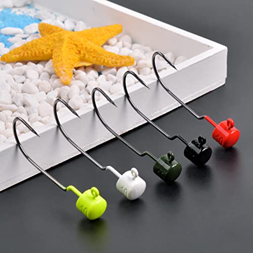 Ned Rig Jig Heads Kit - 20Pcs Mushroom Head Jig Hooks Finesse Shroom Jigs Offset Weedless Jig Heads Hooks Wide Gap Ned Rig Hooks For Soft Bait Lures Bass Fishing 1/4Oz 3/8Oz #TOP7