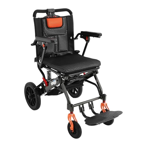 Sedia a rotelle facilmente pieghevole, leggera sedia a rotelle con assorbimento degli urti, portata 130 kg e cintura di sicurezza, sedia a rotelle da viaggio sottile per casa, auto e viaggio (nero)