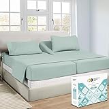 Authentic Soft Split King Sheets, 800 Sateen 100% Cotton, Cooling Than Egyptian Cotton Sheets, Split King Size Cotton Sheets Set 5 Pc Set with Deep Pockets No Pop-Off (Soft Teal)
