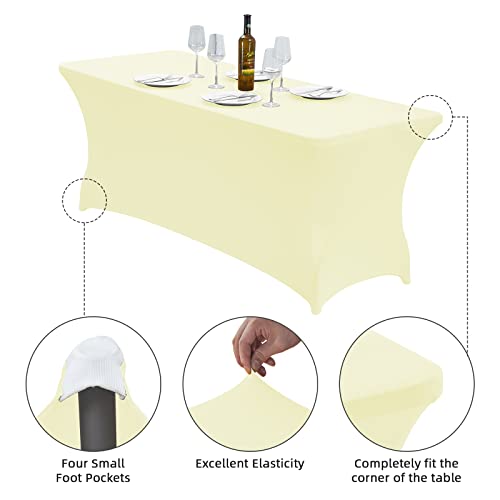 Image of CWK 6FT Waterproof Stretch Spandex Table Cover for Rectangular Tables - Elastic Fitted Tablecloth for Folding Tables,Wrinkle Resistant Table Cloth for Parties, Weddings, Banquets & Events (Beige)