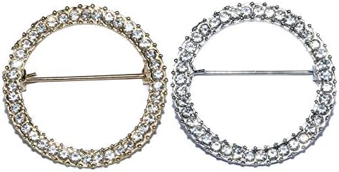2Pieces Shiny Geometry Circle Round Brooch for Women Girls Suit Lapel Pins for Party Wedding Gift Fashion Feminist Rhinestone Crystal Accessories for Shawl Scarf Buckle Sweater Cardigan