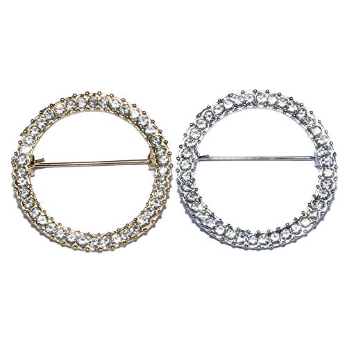 ROFARSO 2Pieces Shiny Geometry Circle Round Brooch for Women Girls Suit Lapel Pins for Party Wedding Gift Fashion Feminist Rhinestone Crystal Accessories for Shawl Scarf Buckle Sweater Cardigan
