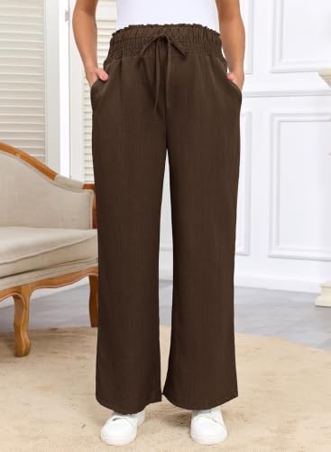 BLENCOT Womens Maternity Clothes Adjustable Waisted Straight Leg Over Belly Pregnancy Pants Dressy Lounge Palazzo Pants Fall Winter Business Casual Work Office Trousers with Pockets Small Coffee — view 6