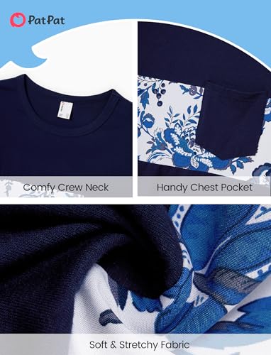 Image of PATPAT Family Matching Outfits Mommy and Me Dresses Hawaiian Tropical Vacation Beach Spaghetti Strap Dress and Shirt