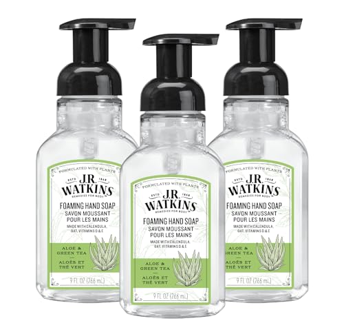 J.R. Watkins Foaming Hand Soap With Pump Dispenser, Moisturizing Foam Hand Wash, All Natural, Alcohol-Free, Cruelty-Free, Aloe & Green Tea cover