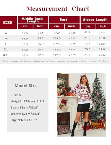 Leversic Świąteczny sweter dla kobiet zimowy sweter bożonarodzeniowy renifer dzianinowy zimowy pulover okrągły dekolt płatek śniegu miękki zimowy top bożonarodzeniowy